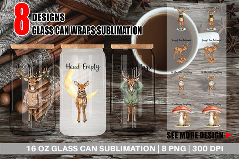 Glass Can Anxious Fawn Forest Hygge Watercolor Sublimation artnoy 