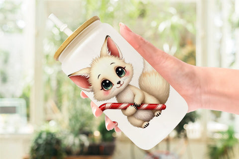 Glass Can Arctic Antics Holiday Vintage Polar Animals Sublimation artnoy 