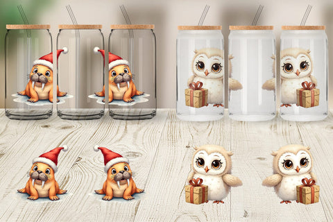 Glass Can Arctic Antics Holiday Vintage Polar Animals Sublimation artnoy 