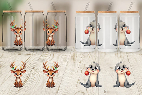Glass Can Arctic Antics Holiday Vintage Polar Animals Sublimation artnoy 