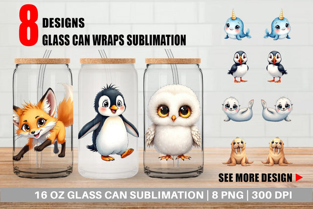 Glass Can Arctic Cuties Watercolor Sublimation artnoy 