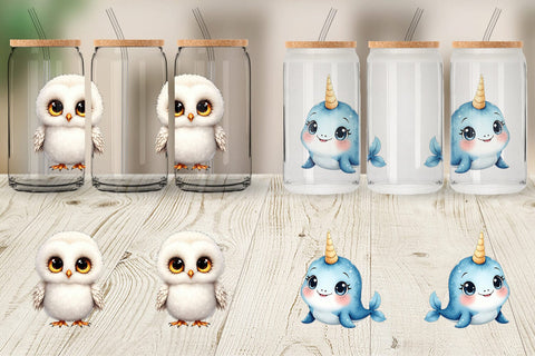 Glass Can Arctic Cuties Watercolor Sublimation artnoy 