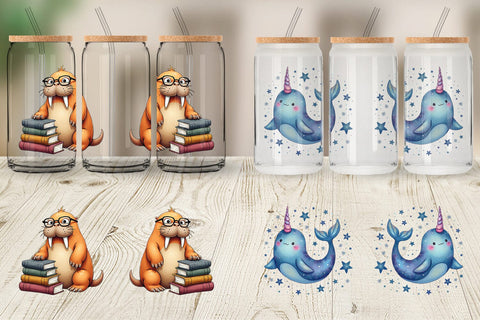 Glass Can Arctic Cuties Whimsical Watercolor Sublimation artnoy 