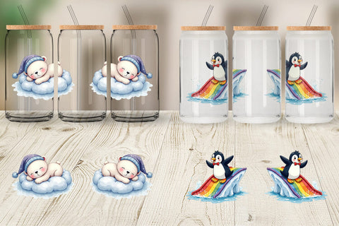 Glass Can Arctic Cuties Whimsical Watercolor Sublimation artnoy 