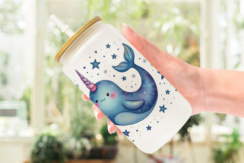 Glass Can Arctic Cuties Whimsical Watercolor Sublimation artnoy 