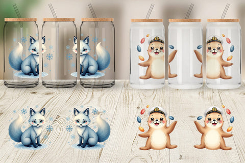 Glass Can Arctic Cuties Whimsical Watercolor Sublimation artnoy 