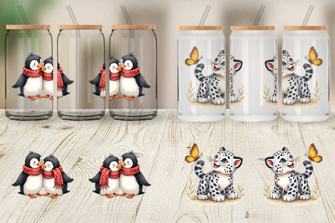 Glass Can Arctic Cuties Whimsical Watercolor Sublimation artnoy 