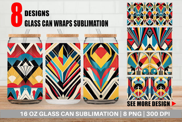 Glass Can Art Deco Pattern Sublimation artnoy 
