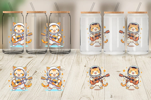 Glass Can Astronaut Cat with Guitar Sublimation artnoy 