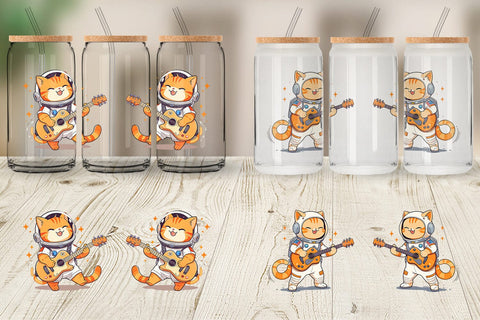 Glass Can Astronaut Cat with Guitar Sublimation artnoy 