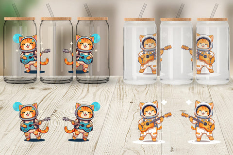 Glass Can Astronaut Cat with Guitar Sublimation artnoy 