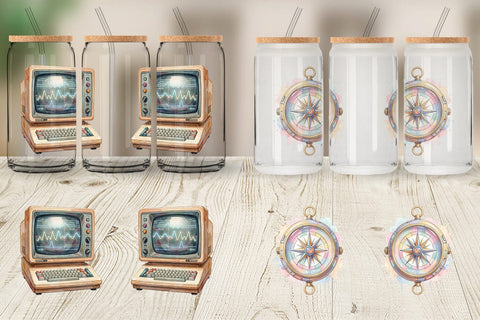 Glass Can Atomic Age School Supplies Watercolor Sublimation artnoy 
