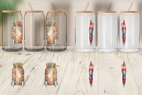 Glass Can Atomic Age School Supplies Watercolor Sublimation artnoy 
