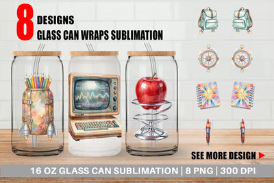 Glass Can Atomic Age School Supplies Watercolor Sublimation artnoy 