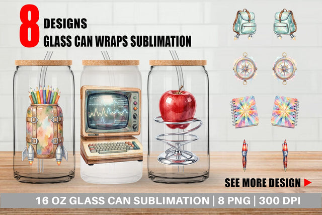 Glass Can Atomic Age School Supplies Watercolor Sublimation artnoy 