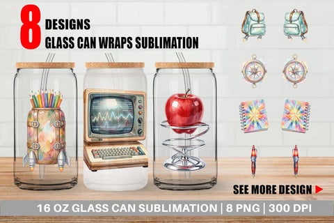 Glass Can Atomic Age School Supplies Watercolor Sublimation artnoy 