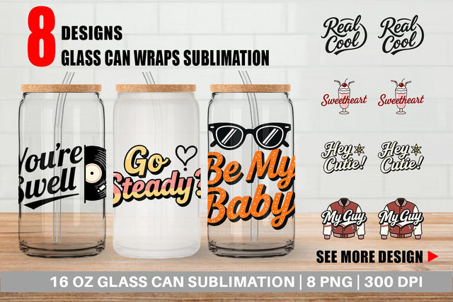 Glass Can Atomic Love 50s Valentine Quotes Sublimation artnoy 