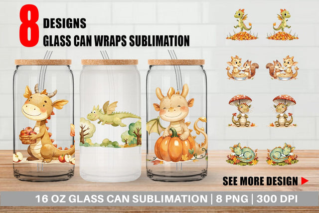 Glass Can Autumn Baby Dragons Sublimation artnoy 