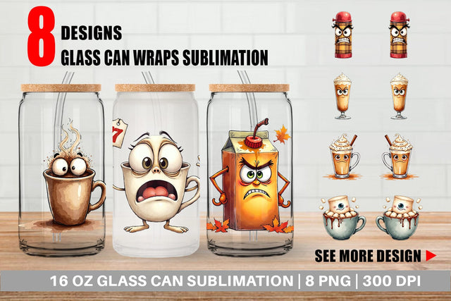 Glass Can Autumn Beverages Sublimation artnoy 