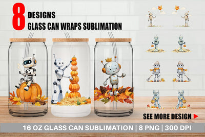 Glass Can Autumn Bot Friends Sublimation artnoy 