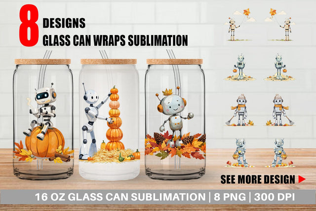 Glass Can Autumn Bot Friends Sublimation artnoy 