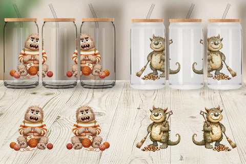 Glass Can Autumn Critter Monsters Sublimation artnoy 