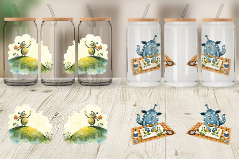 Glass Can Autumn Critter Monsters Sublimation artnoy 