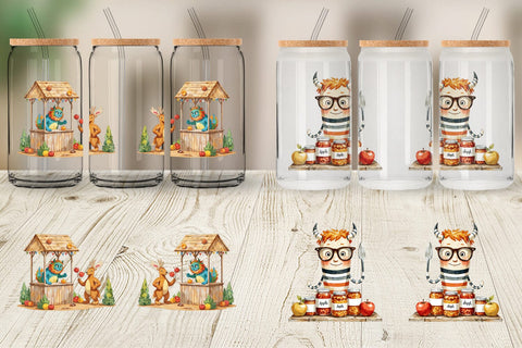 Glass Can Autumn Critter Monsters Sublimation artnoy 