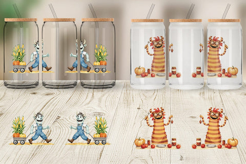 Glass Can Autumn Critter Monsters Sublimation artnoy 