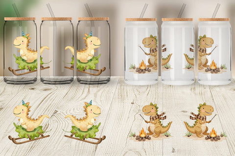 Glass Can Autumn Dino Friends Sublimation artnoy 