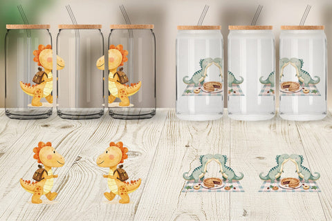 Glass Can Autumn Dino Friends Sublimation artnoy 