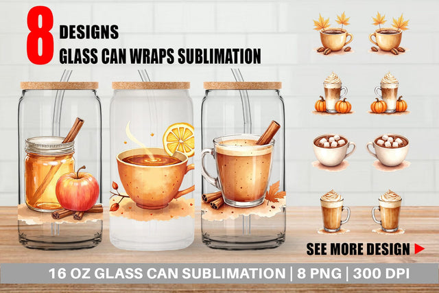 Glass Can Autumn Drinks Sublimation artnoy 