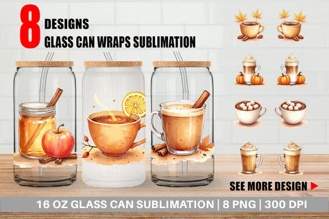 Glass Can Autumn Drinks Sublimation artnoy 
