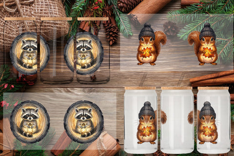 Glass Can Autumn Ember Hygge Animal Watercolor Sublimation artnoy 