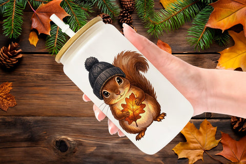 Glass Can Autumn Ember Hygge Animal Watercolor Sublimation artnoy 