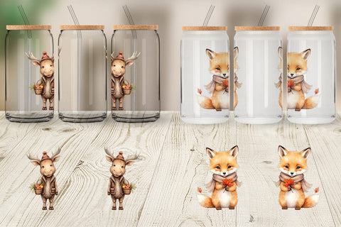 Glass Can Autumn Forest Cuties Sublimation artnoy 