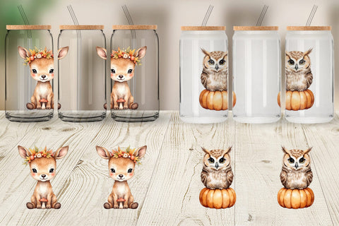 Glass Can Autumn Forest Cuties Sublimation artnoy 