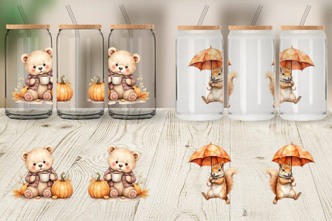 Glass Can Autumn Forest Cuties Sublimation artnoy 