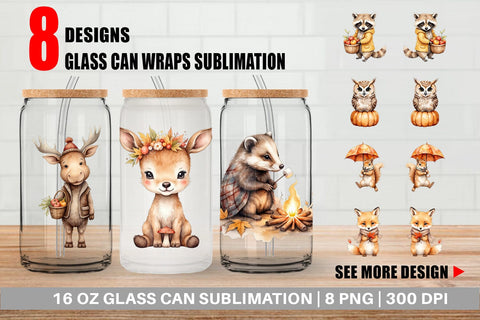 Glass Can Autumn Forest Cuties Sublimation artnoy 