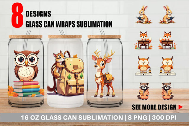 Glass Can Autumn Forest School Sublimation artnoy 