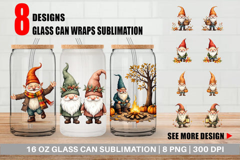 Glass Can Autumn Gnome Friends Sublimation artnoy 