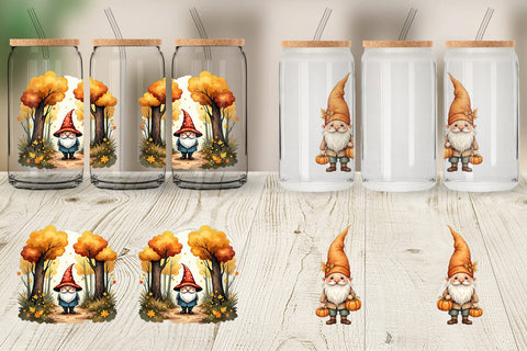 Glass Can Autumn Gnome Friends Sublimation artnoy 