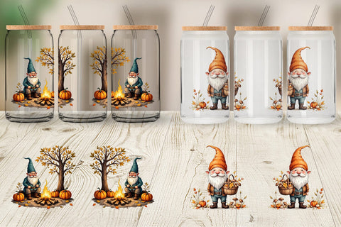Glass Can Autumn Gnome Friends Sublimation artnoy 