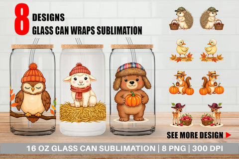 Glass Can Autumn Hat Critters Sublimation artnoy 