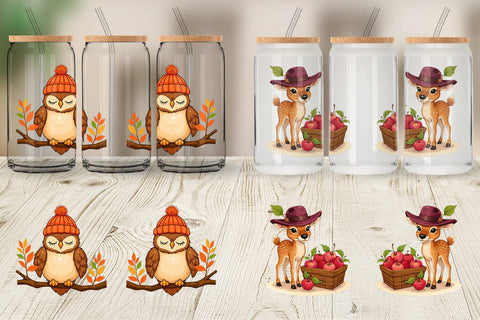 Glass Can Autumn Hat Critters Sublimation artnoy 