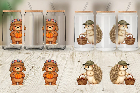 Glass Can Autumn Hat Critters Sublimation artnoy 