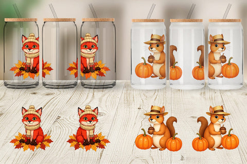 Glass Can Autumn Hat Critters Sublimation artnoy 