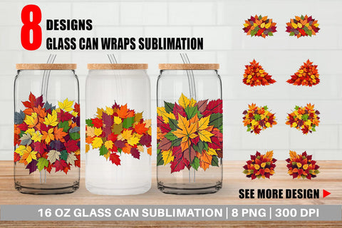 Glass Can Autumn Leaves Sublimation artnoy 