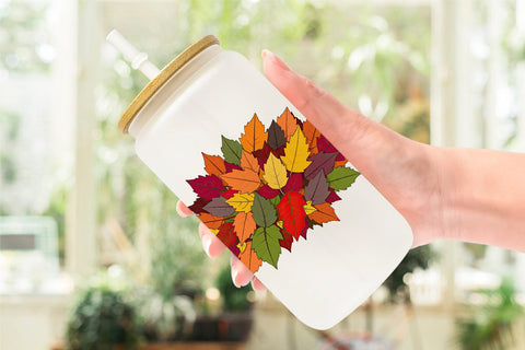 Glass Can Autumn Leaves Sublimation artnoy 