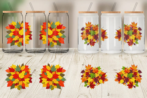 Glass Can Autumn Leaves Sublimation artnoy 